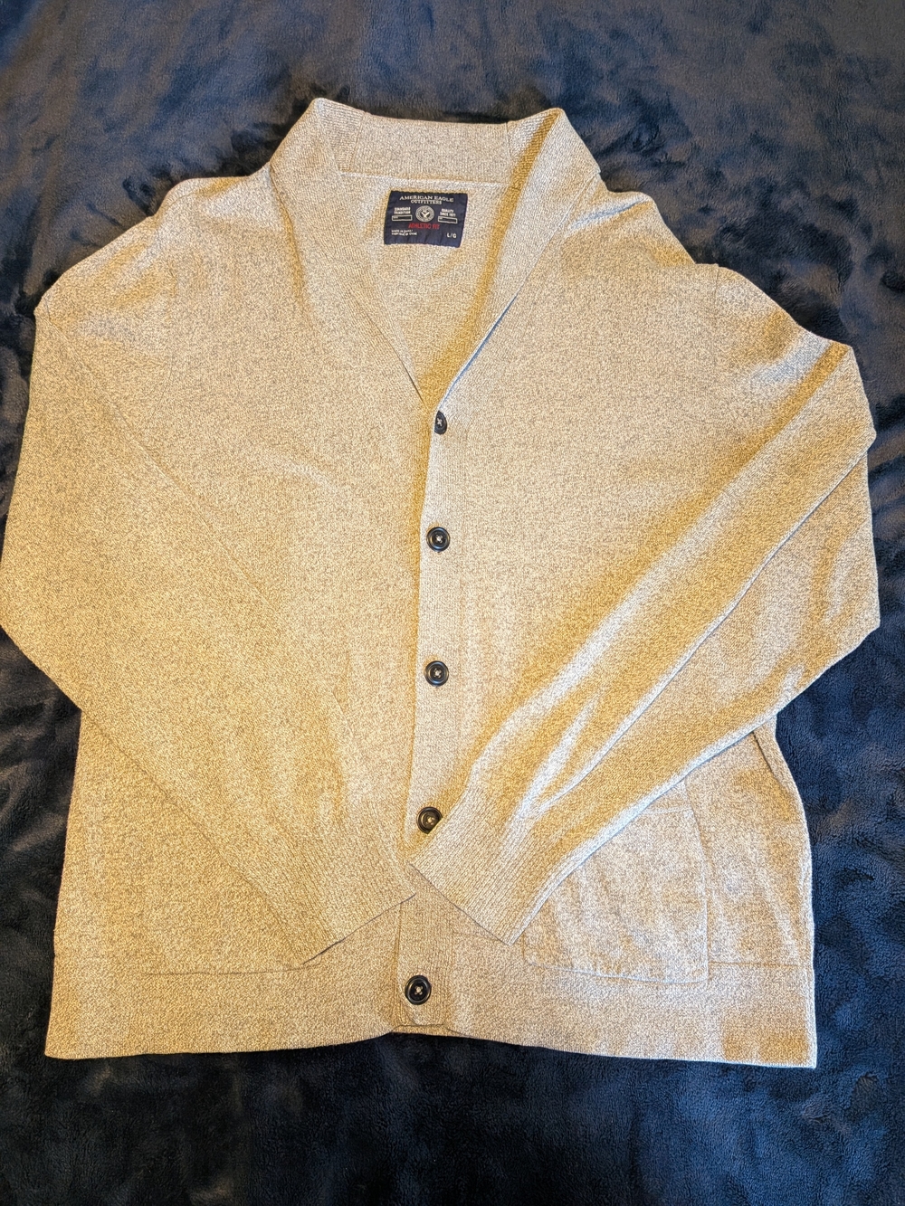 American Eagle Outfitters Light Beige Shawl-Collar Cardigan Large